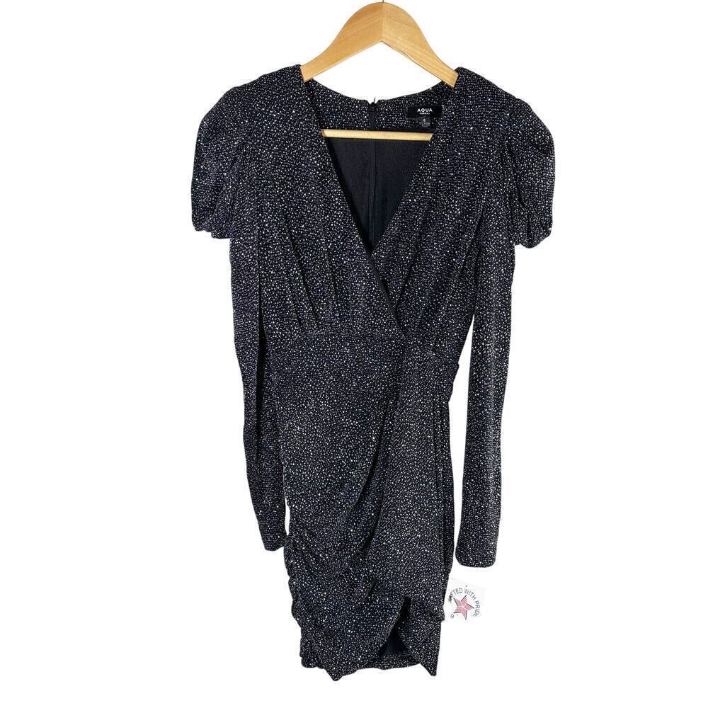 AQUA Drapey Mini Cocktail Holiday Night Out Metallic Party Dress Size 4